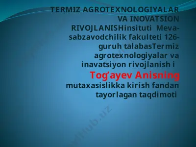 moyli ekinlar mahsulotlarini saqlash va dastlabki qayta ishlash texnologiyasi — PPTX