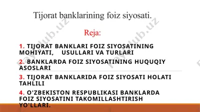 tijoratbanklarning foiz siyosati — PPTX