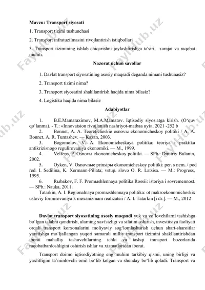 transport siyosati — DOCX
