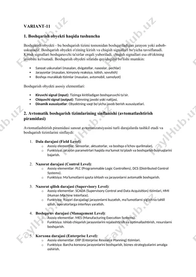boshqarish obyekti haqida tushuncha — DOCX