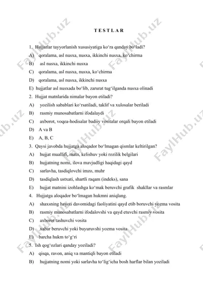 hujjatlar tayyorlashi va ularning tavsifi — DOCX