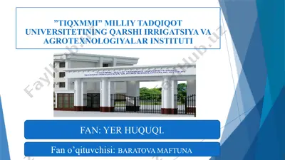 yerhuquqi tushunchasi va yerhuquqining manbalari — PPTX