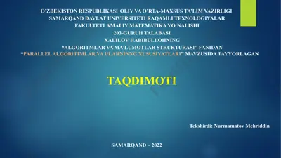 "algoritmlar va ma'lumotlar strukturasi" — PPTX