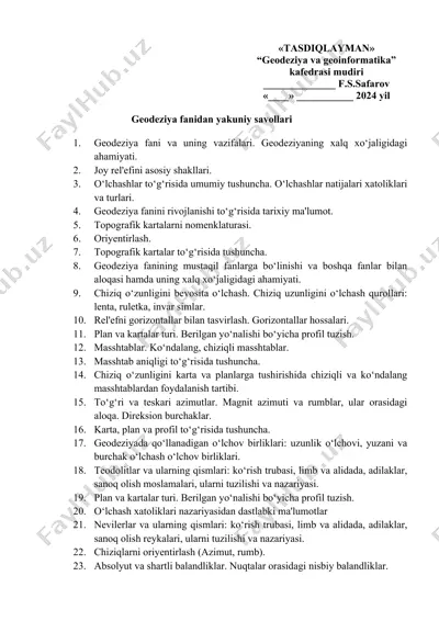 geodeziya fanidan yakuniy savollari — DOCX