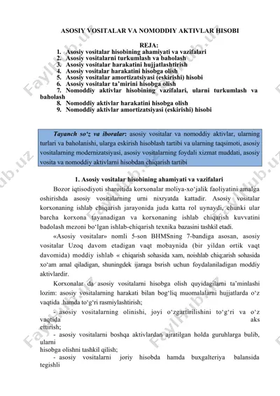 asosiy vositalar va nomoddiy aktivlar hisobi — DOCX