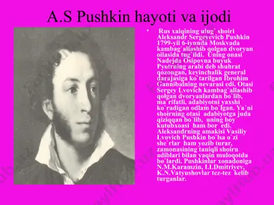 a.s pushkin hayoti va ijodi — PPT