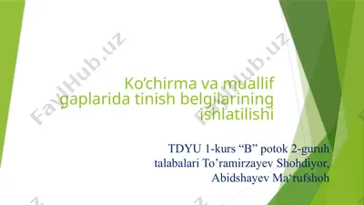 ko’chirmaning muallifgaplaridagi tanish belgilarining ishlatilishi — PPTX