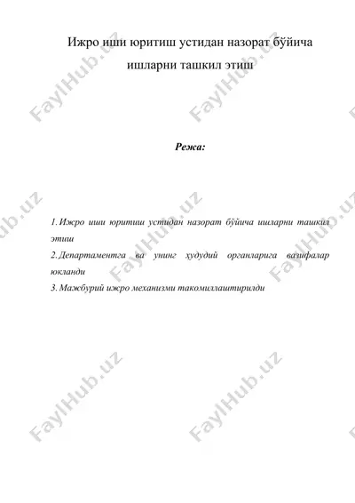 ижро иши юритиш устидан назорат бўйича ишларни ташкил этиш — DOC