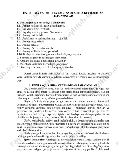 un, yorma va omuxta emni saqlashda kechadigan jarayonlar — DOCX
