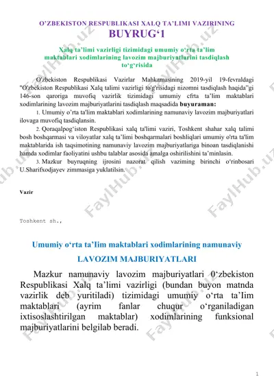 umumiy o‘rta ta’lim maktablari xodimlarining namunaviy lavozim majburiyatlari — DOCX