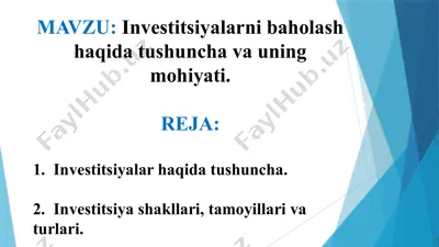 investitsiyalarni baholash va uning mohiyati — PPTX