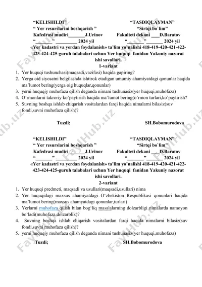 yer kadastri va yerdan foydalanish ta'lim yo'nalishi — DOCX