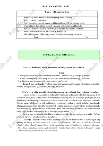 tarbiyaviy ishlar metodikasi fanning maqsad va vazifalari — DOCX