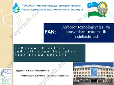 electron jadvallar va grafiklarni yaratish texnologiyasi — PPTX