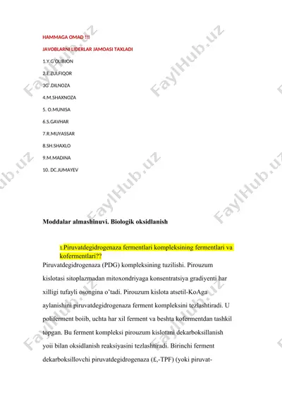 piruvatdegidrogenaza fermentlari kompleksi — DOCX