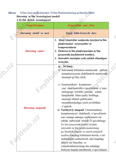 ta'lim jarayonida interaktiv ta'lim platformalarning qo'llanishi tahlili — DOCX
