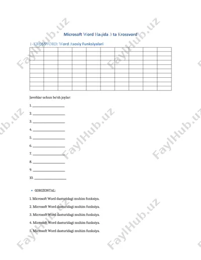 microsoft word haqida 3 ta krossvord — DOCX