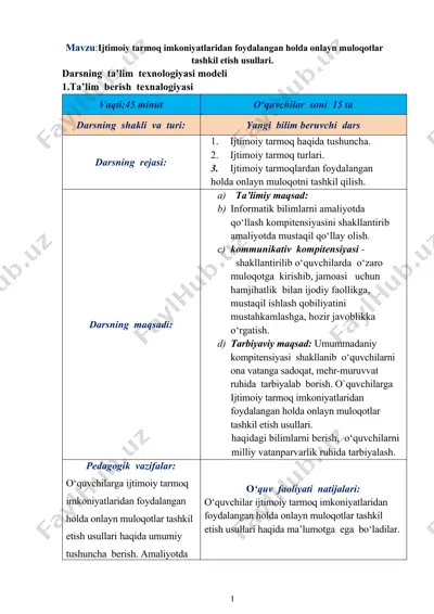 ijtimoiy tarmoq imkoniyatlaridan foydalangan holda onlayn muloqotlar tashkil etish usullari — DOCX