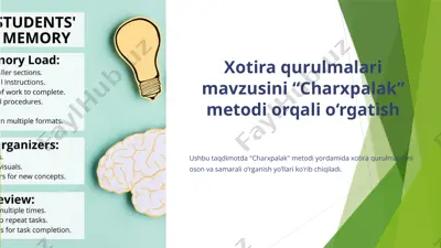 xotira qurulmalari mavzusini “charxpalak” metodi orqali o‘rgatish — PPTX