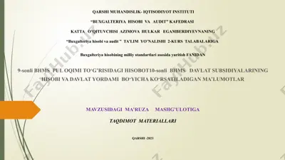 "buxgalteriya hisobi va audit" kursi ta'lim materiallari — PPTX