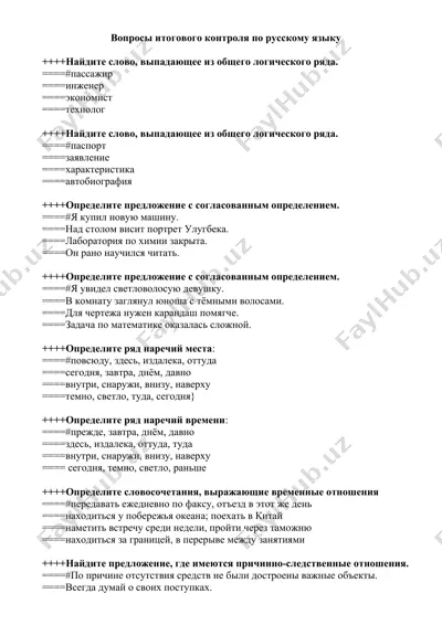 вопросы итогового контроля по русскому языку — DOC