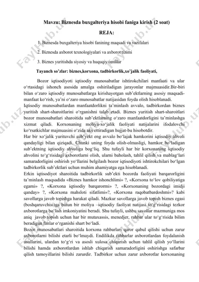 biznesda buxgalteriya hisobi faniga kirish (2 soat) — DOCX
