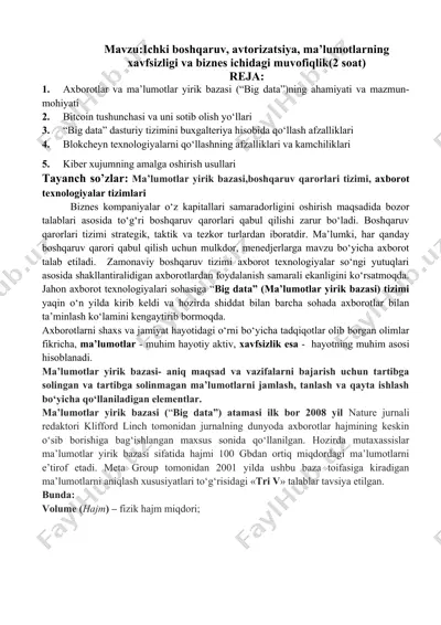 "ma'lumotlar yirik bazasi: biznes boshqaruv va axborot texnologiyalarga ta'sir" — DOCX