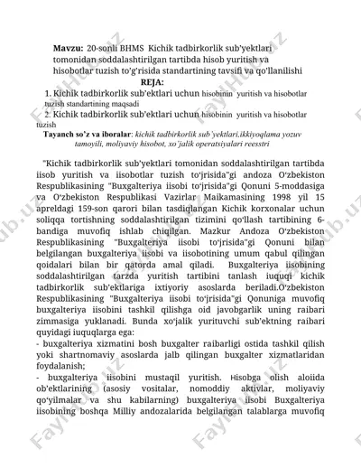 kichik tadbirkorlik sub’yektlari hisobini yuritish va hisobotlar tuzish standarti — DOC