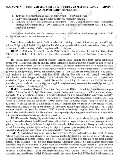 molekulyar markerlar va ularning amaliyotlarda qo‘llanishi — DOCX