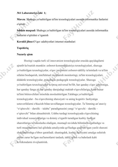 shahsga yo'naltirilgan ta'lim texnologiyalari asosida informatika fanlarini o'qitish — DOCX
