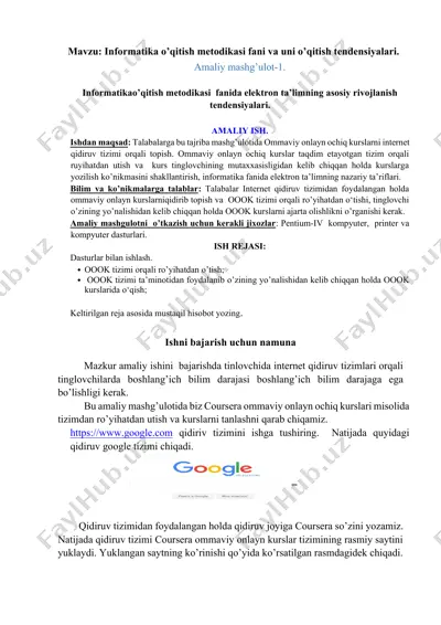 informatika o’qitish metodikasi fanida elektron ta’limning asosiy rivojlanish tendensiyalari — DOCX