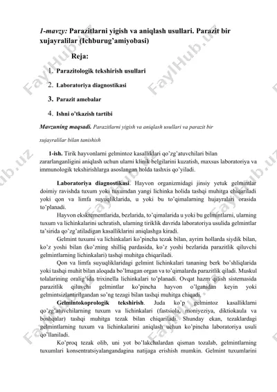 parazitlarni yigish va aniqlash usullari — DOCX