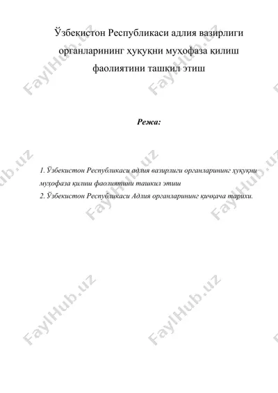 ўзбекистон республикаси адлия вазирлиги органларининг ҳуқуқни муҳофаза қилиш фаолиятини ташкил этиш — DOC