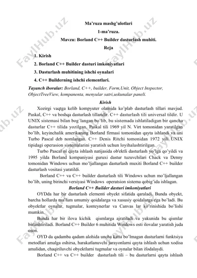 borland c++ builder dasturlash muhiti — DOCX