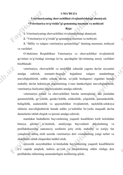 veterinariya va chorvachilikni rivojlantirishning ahamiyati — DOC