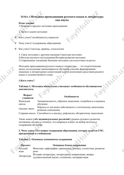 методика преподавания русского языка и литературы как наука — DOCX