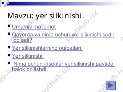 yer silkinishi haqida ma'lumotlar — PPT