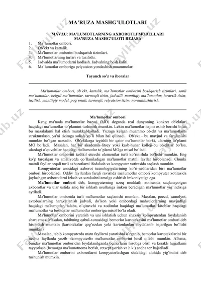 ma’lumotlarning axborotli modellari — DOCX