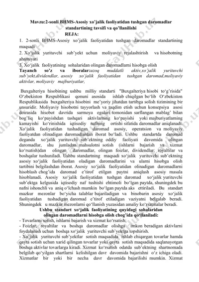 bhms-asosiy xo’jalik faoliyatidan tushgan daromadlar standarti — DOC
