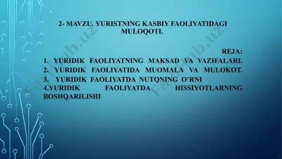 yuristning kasbiy faoliyatidagi muloqoti — PPTX