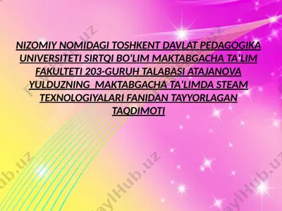 maktabgacha yoshdagi bolalarni robototexnikaga o'rgatish yo'llari. — PPTX