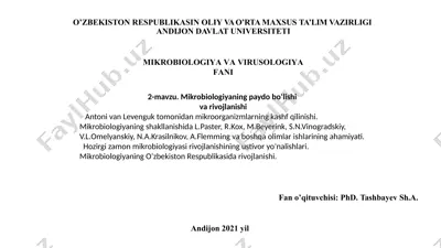 mikrobiologiyaning paydo bo'lishi va rivojlanishi — PPTX