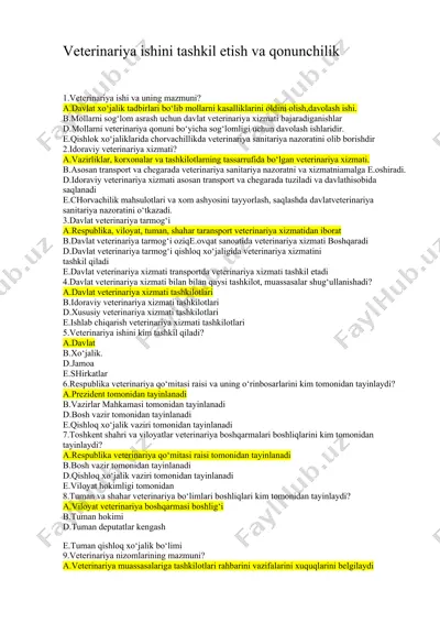 veterinariya ishini tashkil etish va qonunchilik — DOCX