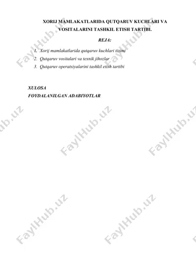 xorij mamlakatlarida qutqaruv kuchlari va vositalarini tashkil etish tartibi. — DOCX