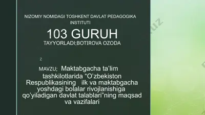 o'zbekiston respublikasi ilk va o'rta maktablarida yoshdagi bolalar rivojlanishi — PPTX