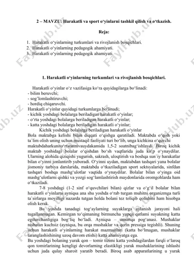 harakatli o‘yinlarning turkumlari va rivojlanish bosqichlari — DOCX