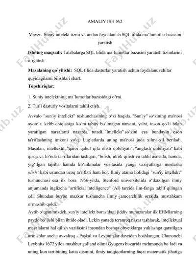 sql tilida ma’lumotlar bazasini yaratish tizimlarini o’rgatish — DOCX