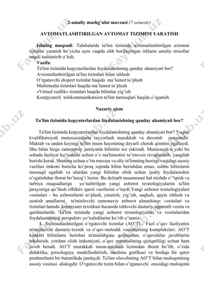 avtomatlashtirilgan avtomat tizimini yaratish — DOCX
