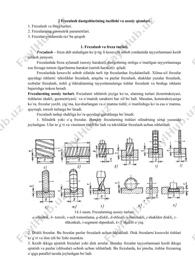 frezalash dastgohlarining tuzilishi va asosiy qismlari. — DOCX