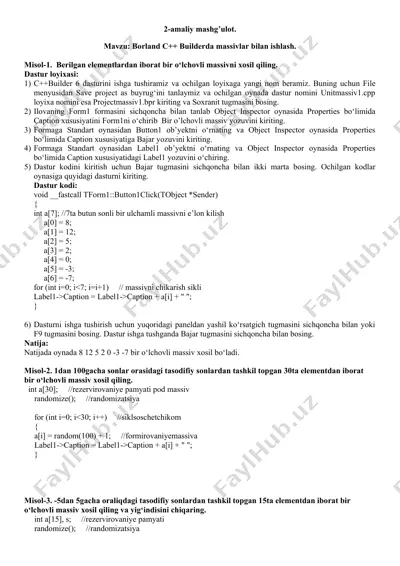 borland c++ builderda massivlar bilan ishlash — DOCX